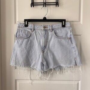 Zara Denim Shorts Womens Size 8 Blue Light Wash High Rise Raw Hem Side